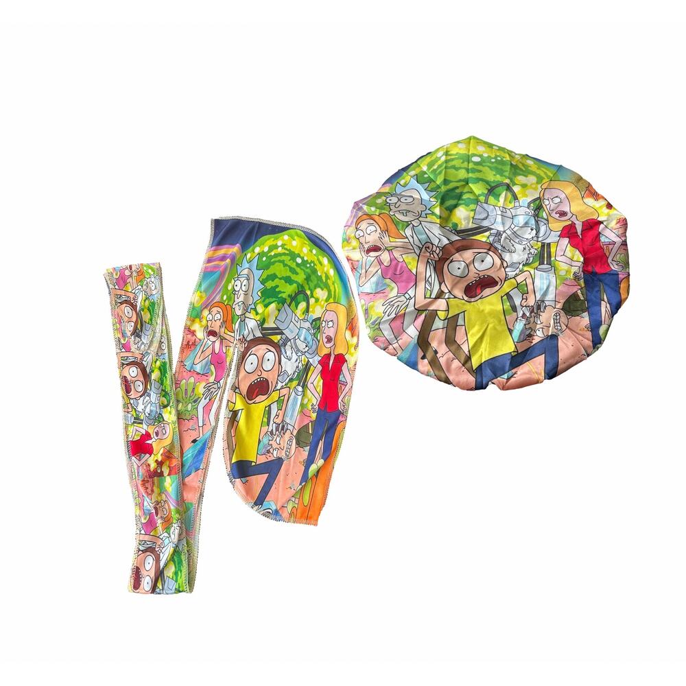 Rick & Morty Green Portal Cartoon Durag + Bonnet Set